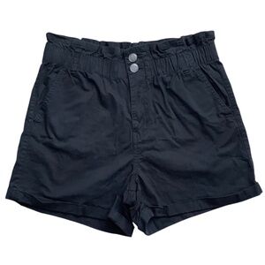 Black Elastic High Rise Waist Cotton Shorts